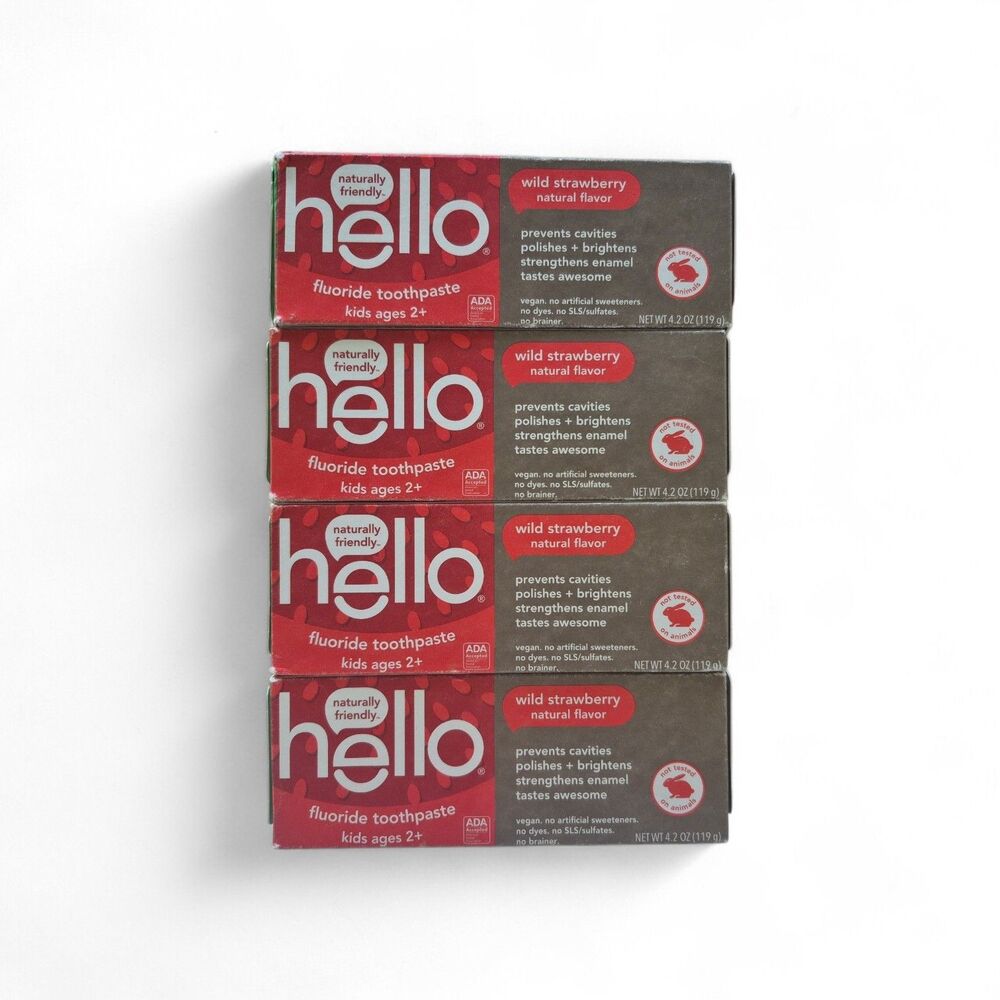 4 Hello Wild Strawberry Kids  Anticavity Fluoride Toothpaste, 4.2oz  Exp 11/2026